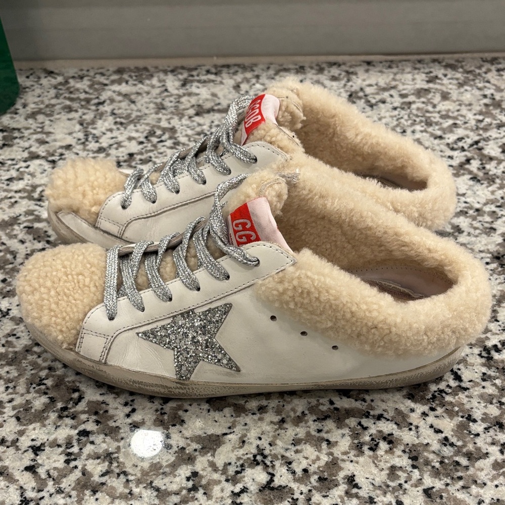 Golden goose slip on fur